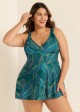 Plus Size Mystic Green Plants Print Wide Straps Stylish Tankini Set