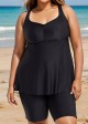 Fashionable Black Square Neck Flowy Plus Size Modest Women's Tankini Swimsuit Top