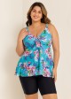 Blue Floral Modest And Designer Curvy Swimwear Bathing Suits Tankini Top