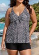 Plus Size Black Polka Dot Print Modest Swimsuits Tankini Top