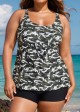 Plus Size Camo Scoop Neck Adjustable Straps Women Tankini Set