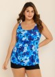 Curvy Blue Floral Modest Retro Swimsuit And Swimwear Tankini Top