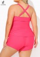 Drawstring Stylish Pink Twisted Front Women Tankini Set