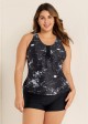 Plus Size Tie Dye Black Racerback Modest Rash Guard Tankini Top