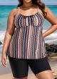 Plus Size Vintage Geometric Print Drawstring Tankini Top