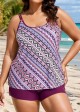 Plus Size Romantic Purple Geometric Casual Tankini Set