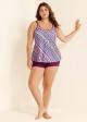 Plus Size Romantic Purple Geometric Casual Tankini Set