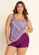 Plus Size Romantic Purple Geometric Casual Tankini Set