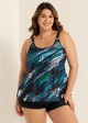 Circular Ring Double Straps Mid Waist Green Casual Tankini Set