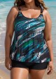 Circular Ring Double Straps Mid Waist Green Casual Tankini Set