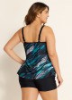 Circular Ring Double Straps Mid Waist Green Casual Tankini Set