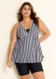 Black And White Striped Print Bow Tie Front Tankini Top