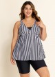 Black And White Striped Print Bow Tie Front Tankini Top