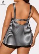 Black And White Striped Print Bow Tie Front Tankini Top