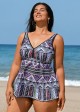 Charming Plus Size Ethnic Print V-neck Tankini Top