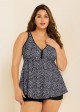 Curvy Black Polka Dot Print Modest Swimsuit And Swimwear Tankini Top