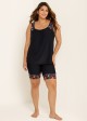 Black Plants Print Round Neck Plus Size Modest Tankini Set