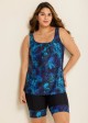 Curvy Blue Floral Modest And Sporty Swimsuit And Swimwear Tankini Set