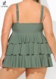 Green Knotted Front Ruffle Tiered Elegant Tankini Top