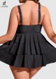Black Knotted Front Ruffle Tiered Elegant Tankini Top