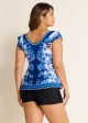 Plus Size  Blue And White Ruffle Sleeve Swimwear Bathing Suits Tankini Top