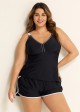 Black And White Sporty Comfortable Plus Size Tankini Top