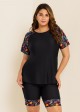 Black Plants Pullover Short Sleeve Modest Plus Size Fashion Casual Tankini Set