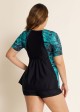 Curvy Green Leaf Print Short Sleeve Swimsuit And Swimwear Tankini Top