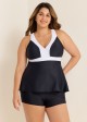 Black And White V Neck Ruffle Fashion Tankin Top