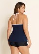Navy And White V Neck Halter Plus Size Tankini Top