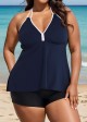 Navy And White V Neck Halter Plus Size Tankini Top