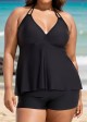 Black V Neck Halter Plus Size Modest Tankini Swimsuit Top