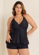 Black V Neck Halter Plus Size Modest Tankini Swimsuit Top