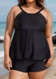 Black Scoop Neck Cutout Edge Plus Size Modest Tankini Swimsuit Top