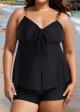 Black V Neck Ring Metal Ruched Front Tankini Top