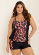 Curvy Red Floral Tummy Control Swimsuit And Swimwear Tankini Set