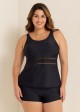 Black Scoop Neck Hollow Plus Size Modest Tankini Swimsuit Top