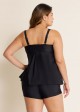 Black Scoop Neck Hollow Plus Size Modest Tankini Swimsuit Top