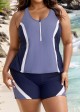 Blue And Purple Color Block Zip Front Sporty Two Piece Bathing Suits Tankini Set
