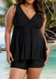 Black Wide Straps Wrap Curvy Two Piece Bathing Suits Tankini Top
