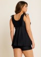 Black Wide Straps Wrap Curvy Two Piece Bathing Suits Tankini Top