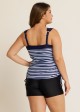 Navy Stripes Wide Straps Side Drawstring Two Piece Bathing Suits Tankini Top
