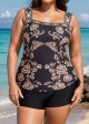 Curvy Black And Yellow Wide Straps Side Drawstring Swimsuit Tankini Top