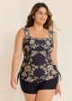 Curvy Black And Yellow Wide Straps Side Drawstring Swimsuit Tankini Top
