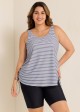 Curvy Black Stripe Drawstring Color Block Women'S Swimsuit Tankini Top