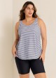 Curvy Black Stripe Drawstring Color Block Women'S Swimsuit Tankini Top