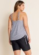 Curvy Black Stripe Drawstring Color Block Women'S Swimsuit Tankini Top