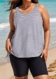 Curvy Black Stripe Drawstring Color Block Women'S Swimsuit Tankini Top