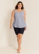 Curvy Black Stripe Drawstring Color Block Women'S Swimsuit Tankini Top