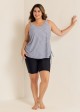 Curvy Black Stripe Drawstring Color Block Women'S Swimsuit Tankini Top